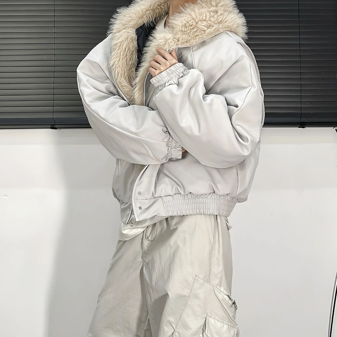 座山雕正品毛领棉衣棉服男款加厚保暖2025新款连帽宽松毛毛外套男
