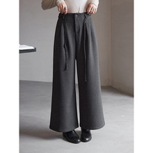 【随游伦敦】歌铭复古毛呢宽松休闲裤女2025冬季通勤阔腿裤N728C