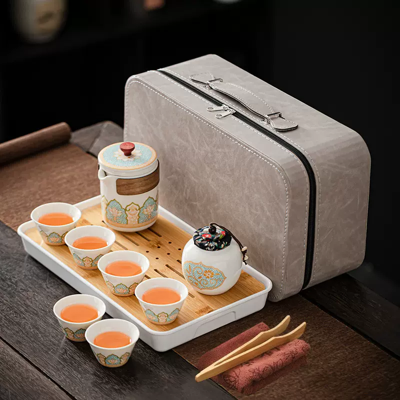 旅行功夫茶具套装家用户外简约便携包一壶六杯办公旅游泡茶壶茶杯