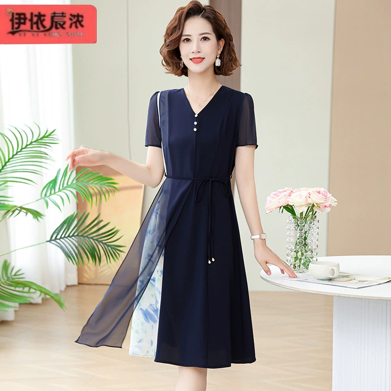 Летнее новое платье мамы с нерегулярными рукавами с короткими рукавами