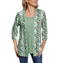 2024欧美亚马逊跨境印花多色假两件中袖外套女