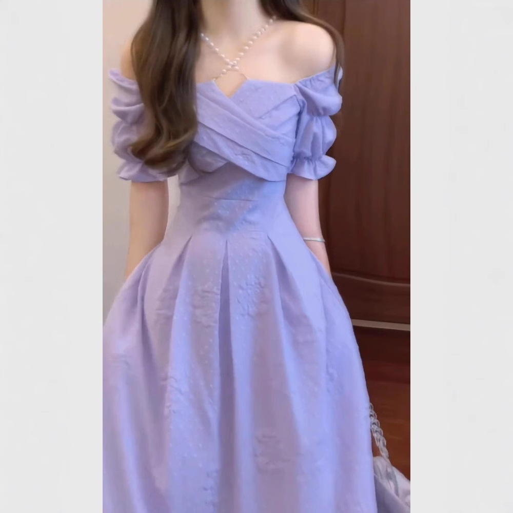 2025 New Summer Style French Classy Elegant Purple Dress Long Skirt with Waist Slimming Look Fashionable Princess Skirt for Women