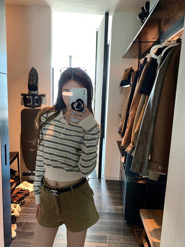 Hhyii 旷野漫步 卡其色麂皮阔腿休闲裤女秋大口袋高级感工装短裤|undefined