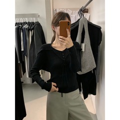 【MISS密思家】日常休闲半排扣显瘦纯色针织衫+披肩套装女装98107