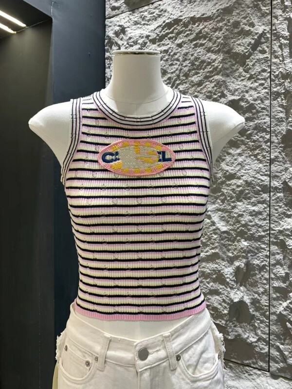 2025 Spring New Arrival Rainbow Striped Letter Embroidered Crewneck Vest Slim-fit Slimming All-match Top