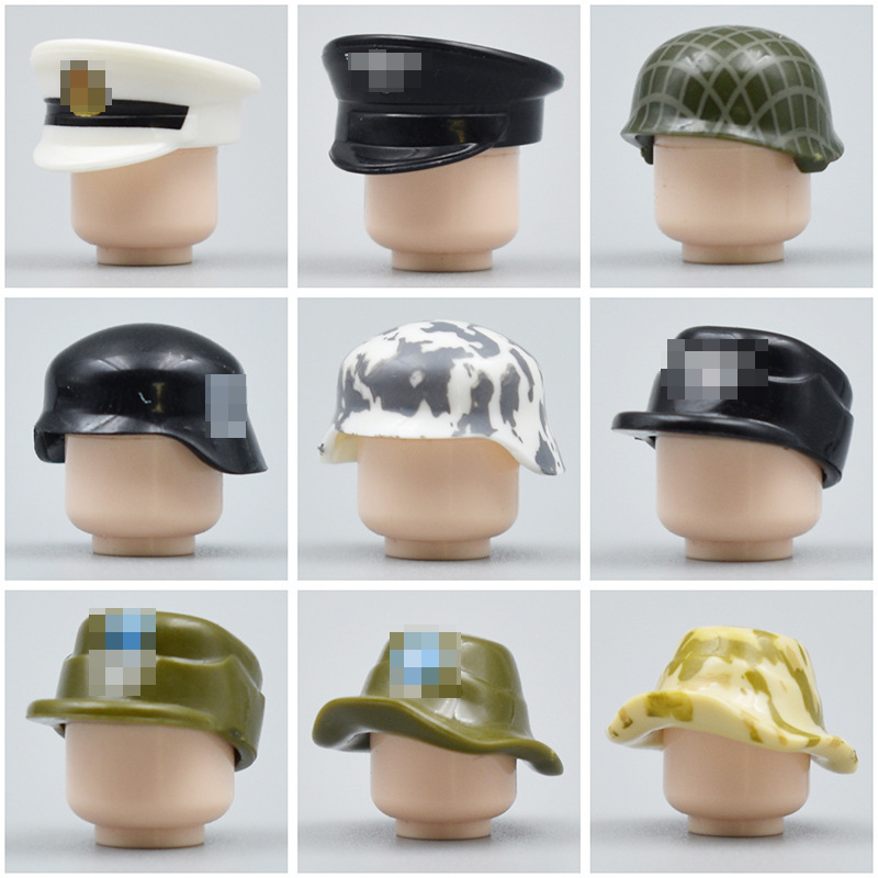 Foreign Trade Cross-border Small Particle Assembled Building Blocks Military Man Accessories Printing Soldier Helmet Steel Helmet Officer Cap