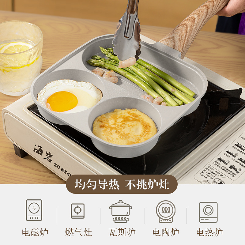 Transfronteriza maifan Piedra antiadherente pan huevo hamburguesa sartén desayuno plano mini pan huevo freír artefacto Cocina de Inducción Universal