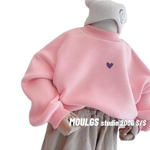 Children's sweatshirt autumn and winter plus velvet for baby girls Korean style tops for children and infants thickened sweatshirt trendy one-piece dropshipping
