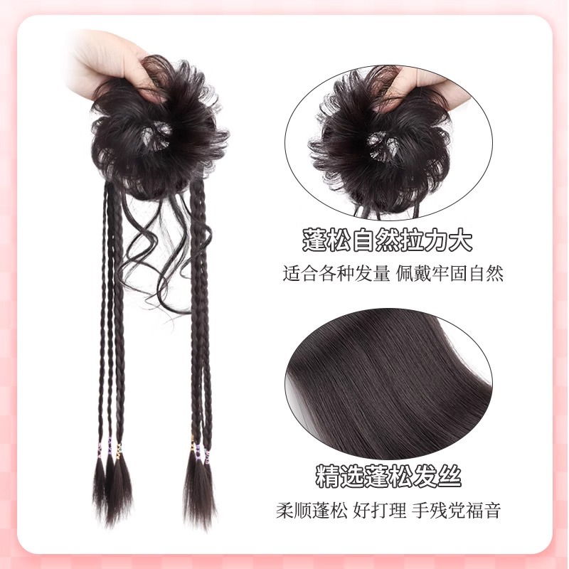 Paluca de cabeza pelucón pelucón anillo de cabello esponjoso brotes de flores naturales cabeza de barba de dragón cabeza de bola media atada trenza de boxeo