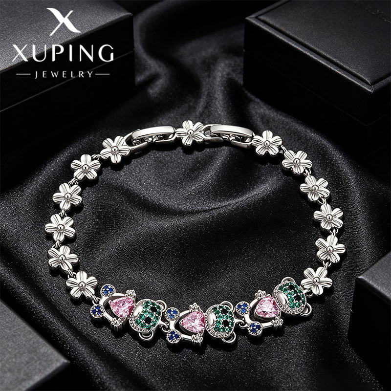 Pulsera de Oso y Flores de Aleación Galvanizada para Mujer