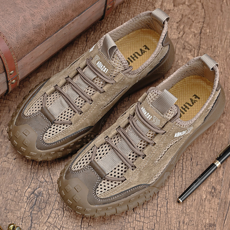 Mesh Shoes for Men 2023 Summer New Style Lightweight Breathable Non-Slip Soft Sole Genuine Leather Outdoor Casual Men's Shoes Air Shoes
