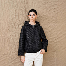 秋冬新款真皮绵羊皮连帽菱格子女韩版加棉休闲宽松显瘦保暖棉服