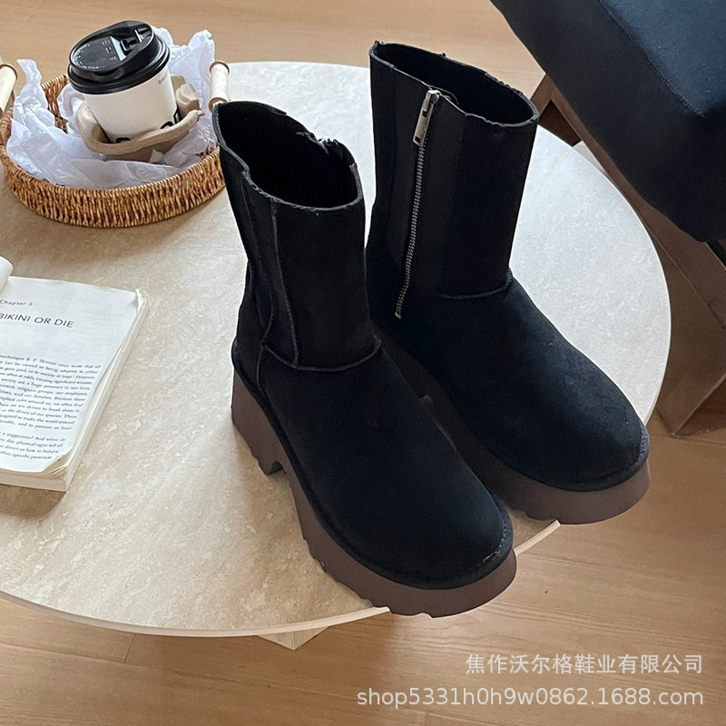 时尚人鱼铅笔靴女秋冬新款美拉德增高显瘦侧拉链马丁靴雪地靴女|undefined