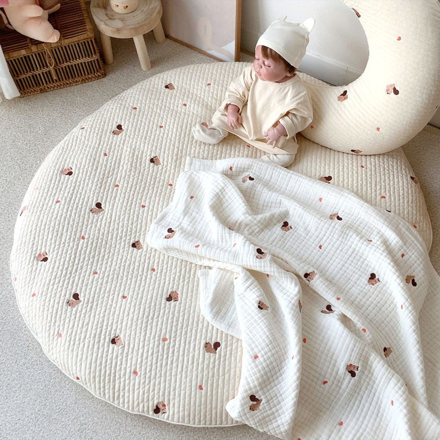 INS nuevo bebé ronda gateando Mat juego estera desmontable y lavable alfombra del piso exquisito bordado alfombra de La Tienda del bebé