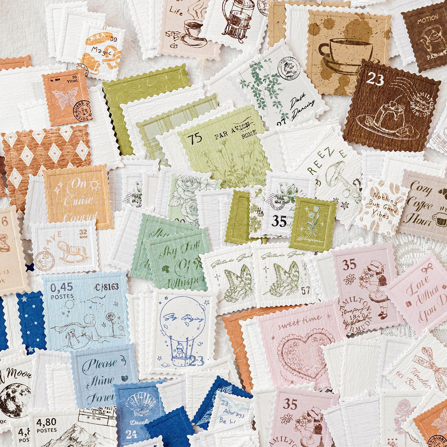 Mo Yan Mo Mo Paquete de pegatinas retrógradas sello de papel sello de relieve material de decoración de cuentas de mano paquete de pegatinas paisajísticas