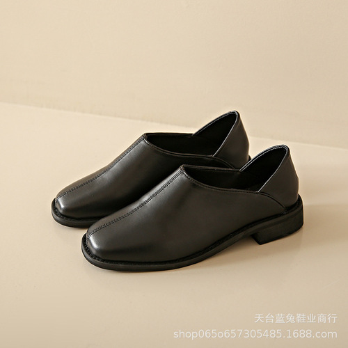 Single-layer women's 2025 new women's shoes autumn Korean square toe small leather shoes women's two-wear slip-on shoes wholesale foreign trade large size