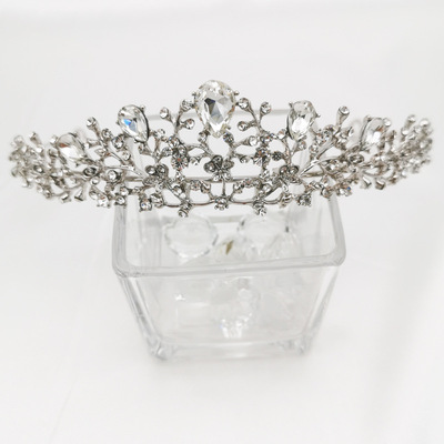 韩版新娘花朵皇冠发箍镶钻发饰合金水钻公主生日王冠头饰跨境货源