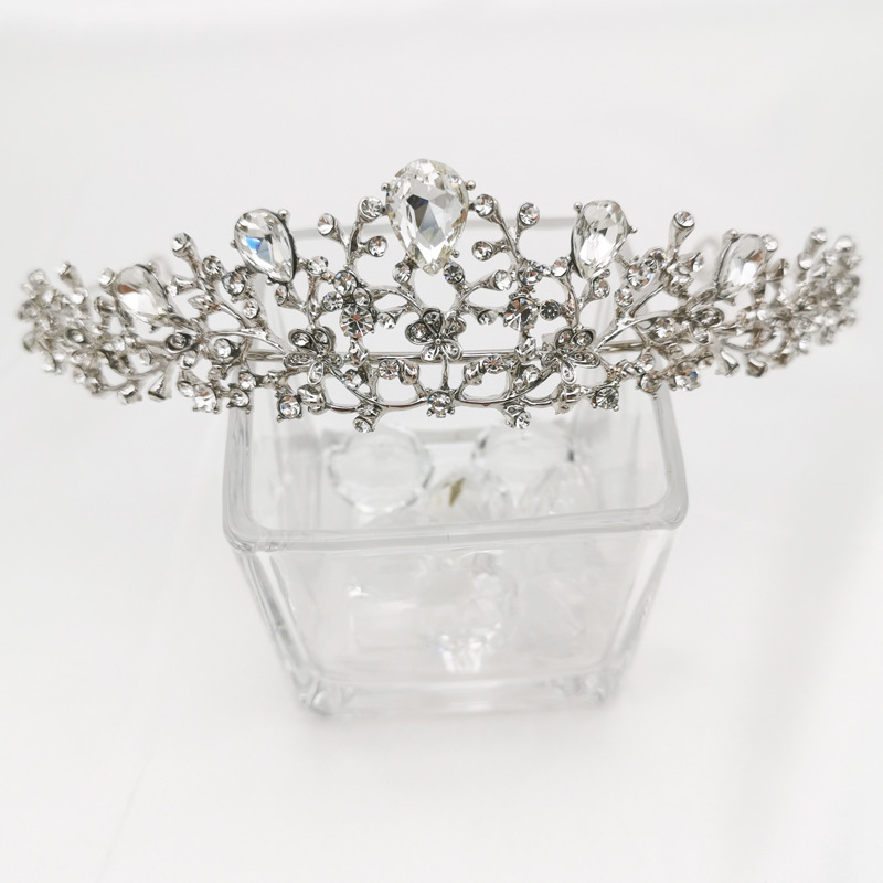 韩版新娘花朵皇冠发箍镶钻发饰合金水钻公主生日王冠头饰跨境货源