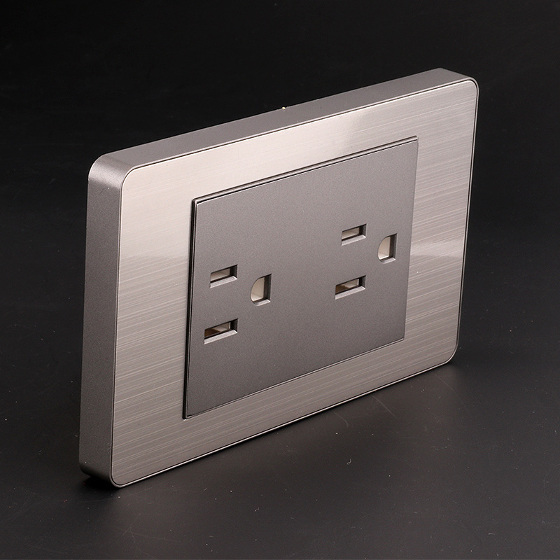 15A panel de metal de acero inoxidable gris dibujado tres agujeros Taiwan fabricado en Estados Unidos enchufe de pared conmutador suministro directo