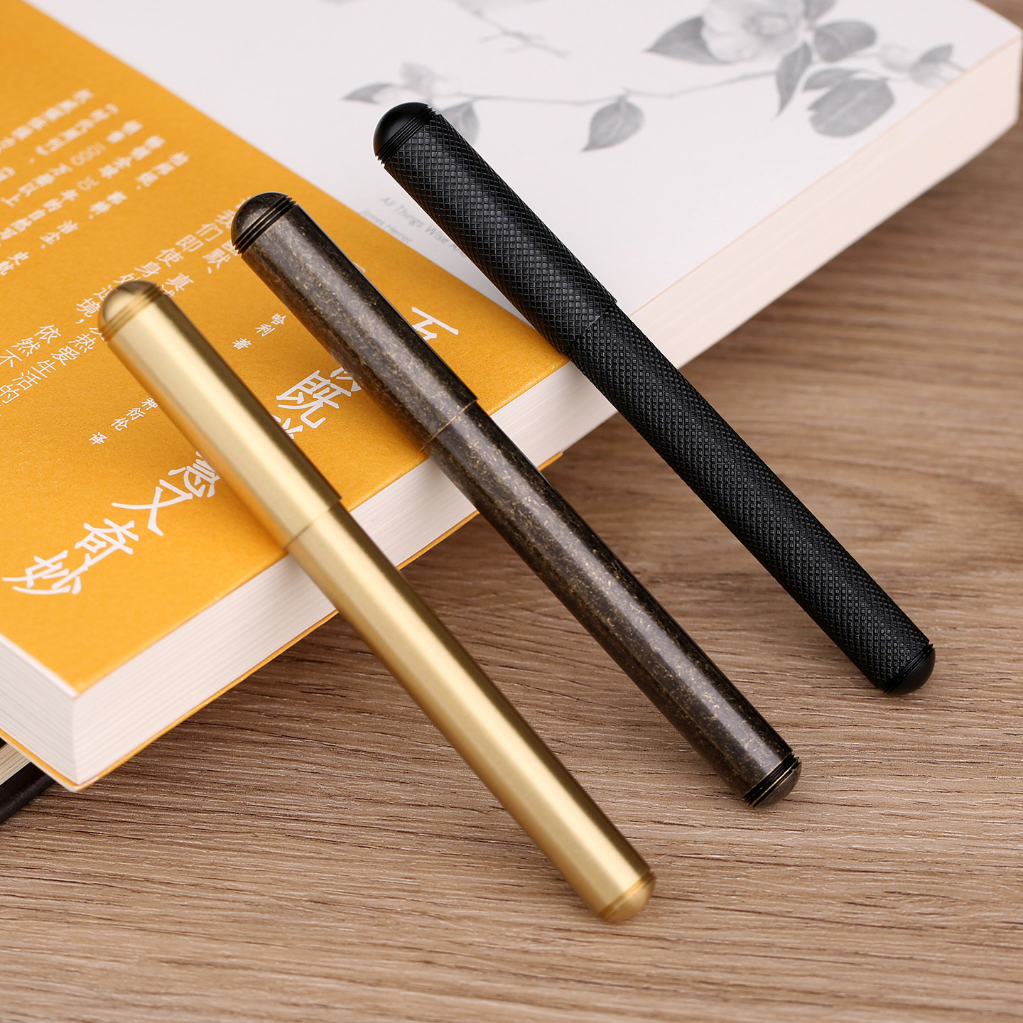 黄铜原色沧桑作旧元素全铜钢笔铁盒旋转上墨器学生书写练字礼品笔