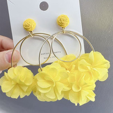 夸张独特雪纺花朵流苏圆圈耳钉大气个性修饰脸型爆款耳饰时尚通勤