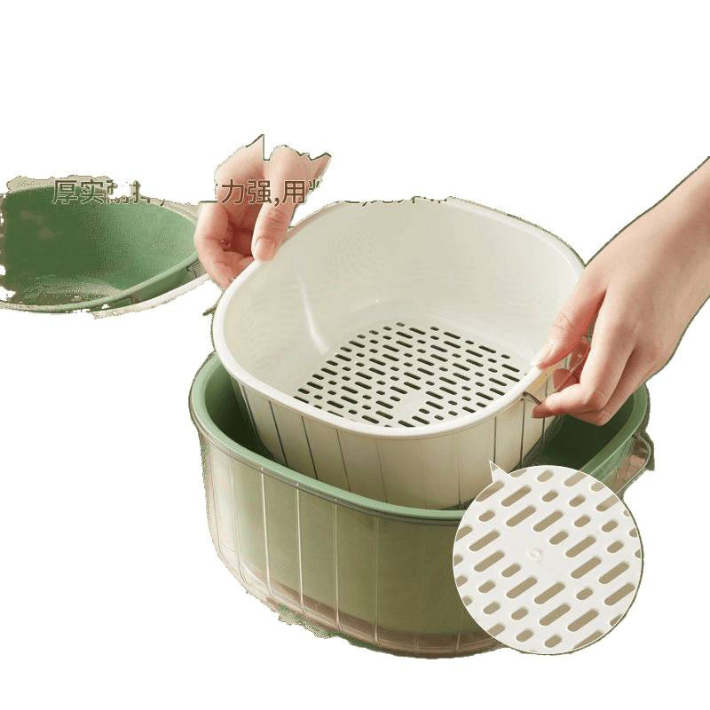 Nuevo lavado de verduras de doble capa cesto de drenaje sala de estar frutas y verduras de plástico grueso cesto de filtrado de verduras cuenca cocina doméstica