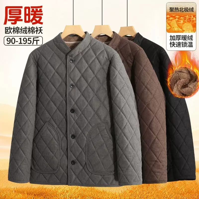 加绒加厚男士棉袄冬季中老年人棉衣条绒外套保暖棉服爸爸装休闲服