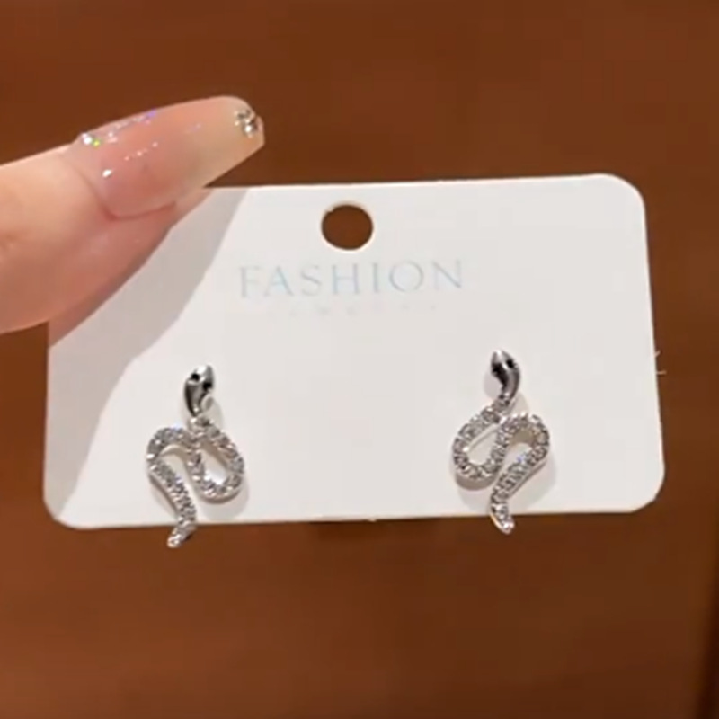 Pendientes de Serpiente con Diamantes Brillantes Personalizados Coreanos para Mujer, Joyería de Estilo Urbano Moderno al por Mayor