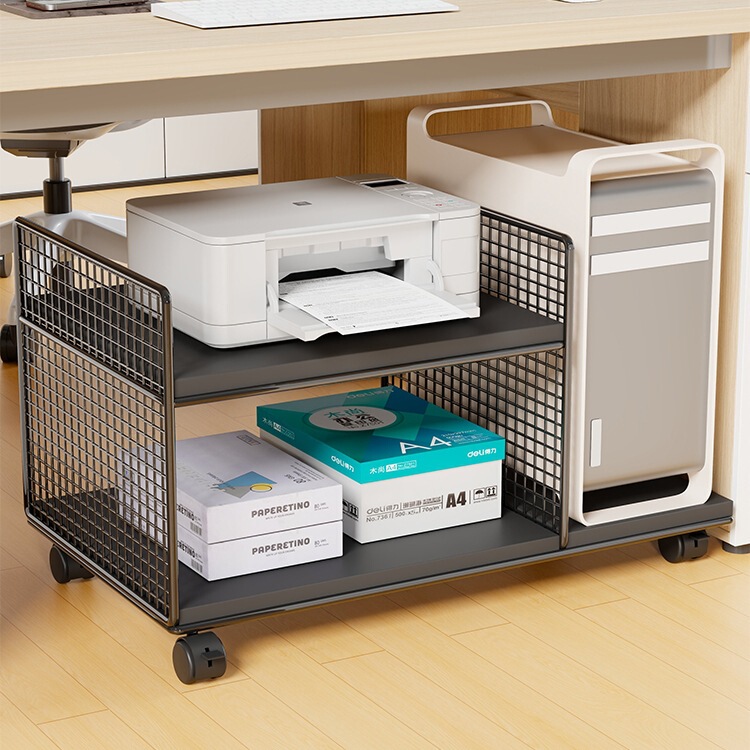 Desktop Computer Under-Desk Host Bracket with Movable Wheels, Storage Rack, Case Base Tray, Printer Stand