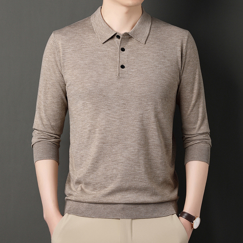 Men's Sweater for Spring and Autumn, Solid Color Polo Collar Pullover, Casual Fashion Knit Top, 6% Wool Base Layer Knitwear Men's Sweater for Spring and Autumn, Solid Color Polo Collar Pullover, Casual Fashion Knit Top, 6% Wool Base Layer Knitwear