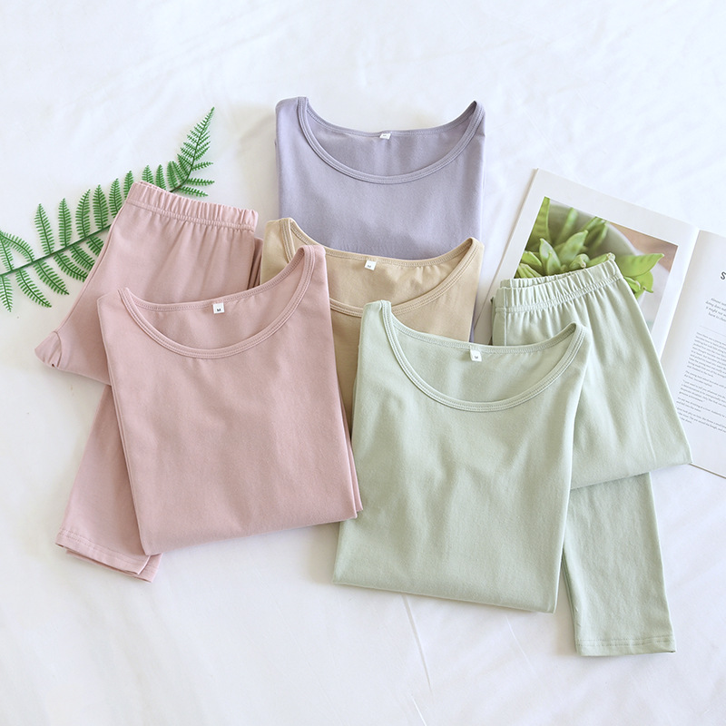 Women's Spring and Autumn Long-Sleeved Pajamas and Pants Set, Pure Cotton, Simple Solid Color, Thin Pullover Home Wear, Autumn Clothing and Trousers Set