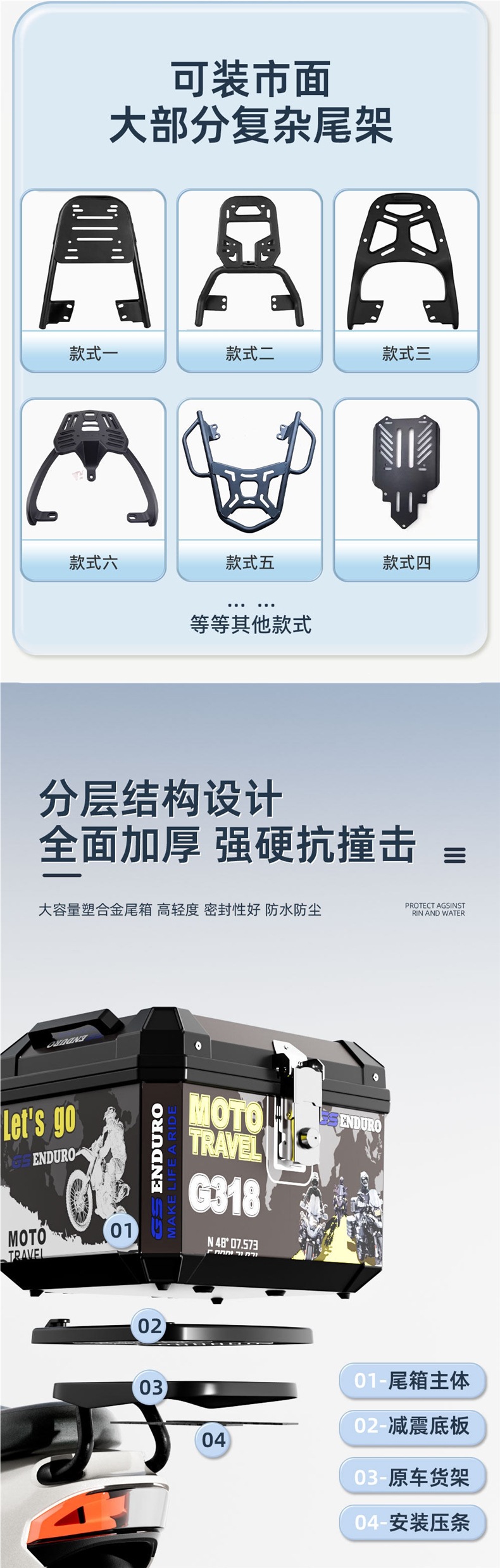 Universal Detachable Large-Capacity Motorcycle Trunk for Electric Vehicles, Thickened Waterproof Delivery Box, Non-Aluminum Alloy