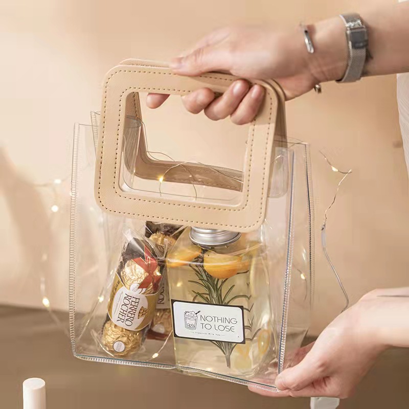 Transparent plastic laser PVC tote bag gift for Christmas, red dates red round shopping bag for clothing