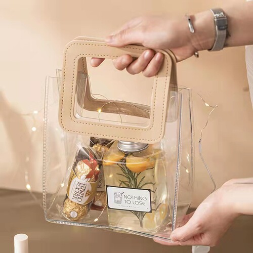 Transparent plastic laser PVC tote bag gift for Christmas, red dates red round shopping bag for clothing