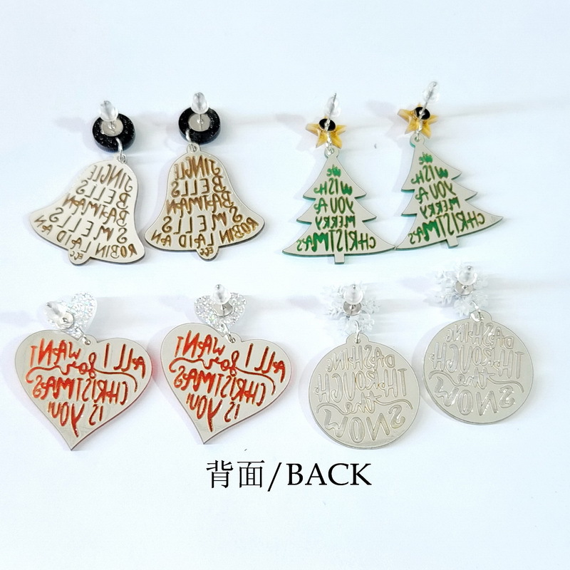 Feliz Navidad adornos de Navidad espejo tallado Bell amor corazón árbol de Navidad pendientes