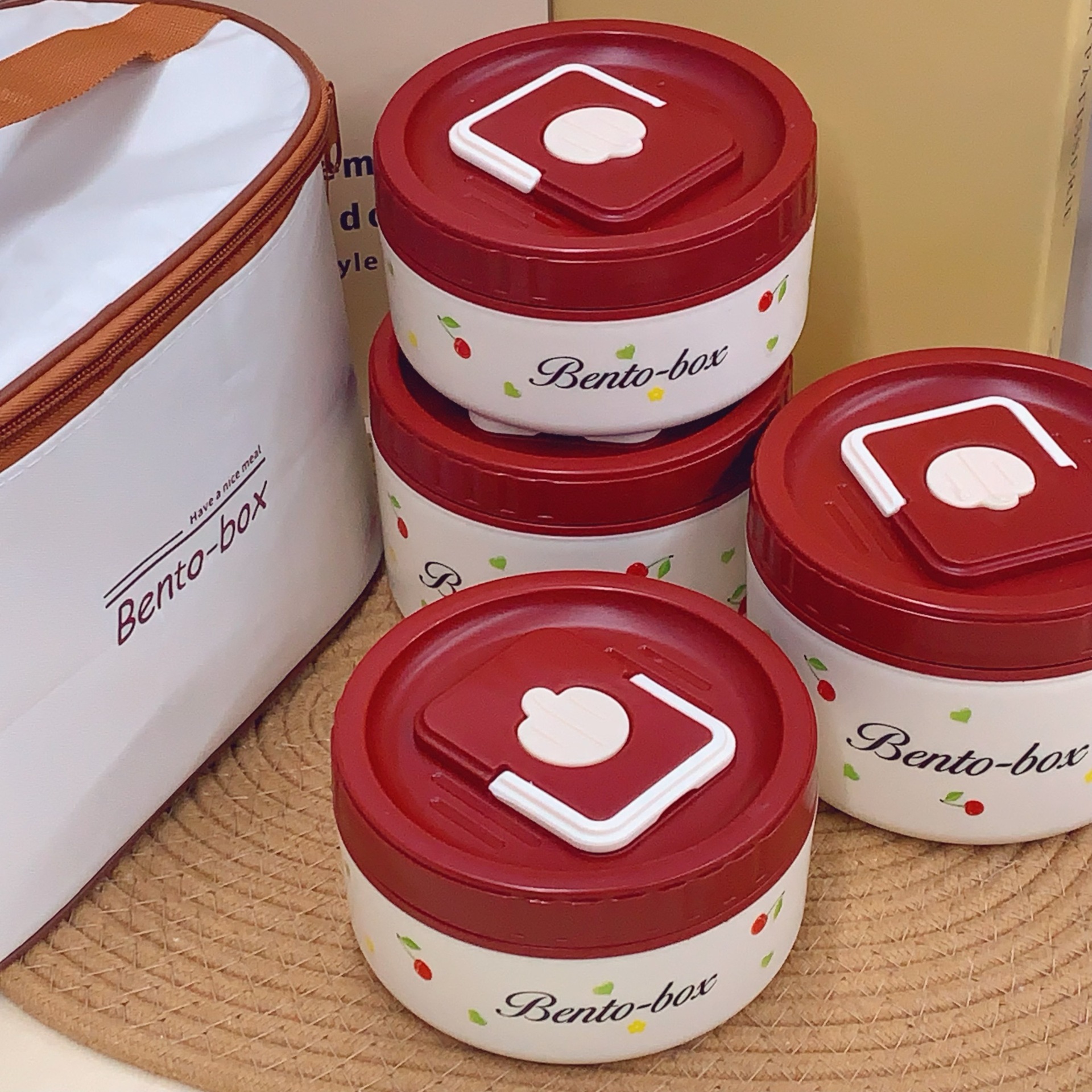 Stainless Steel Cherry Children's Lunch Box Insulated Lunch Box Baby Lunch Box Office Worker Portable Fruit Lunch Box