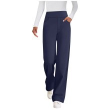 女士纯色直贡呢休闲运动松紧弹力腰宽松长裤侧边口袋长裤