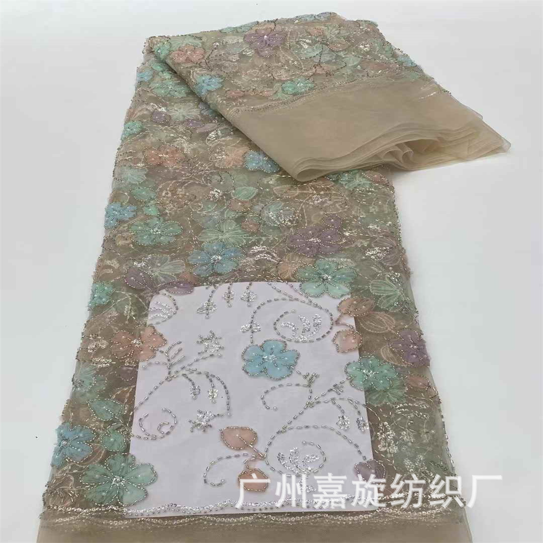 Primavera y verano diafragma tubo de cuentas tridimensional flor vestido pequeño fresco vestido de ropa infantil largo tela bordada de encaje de malla