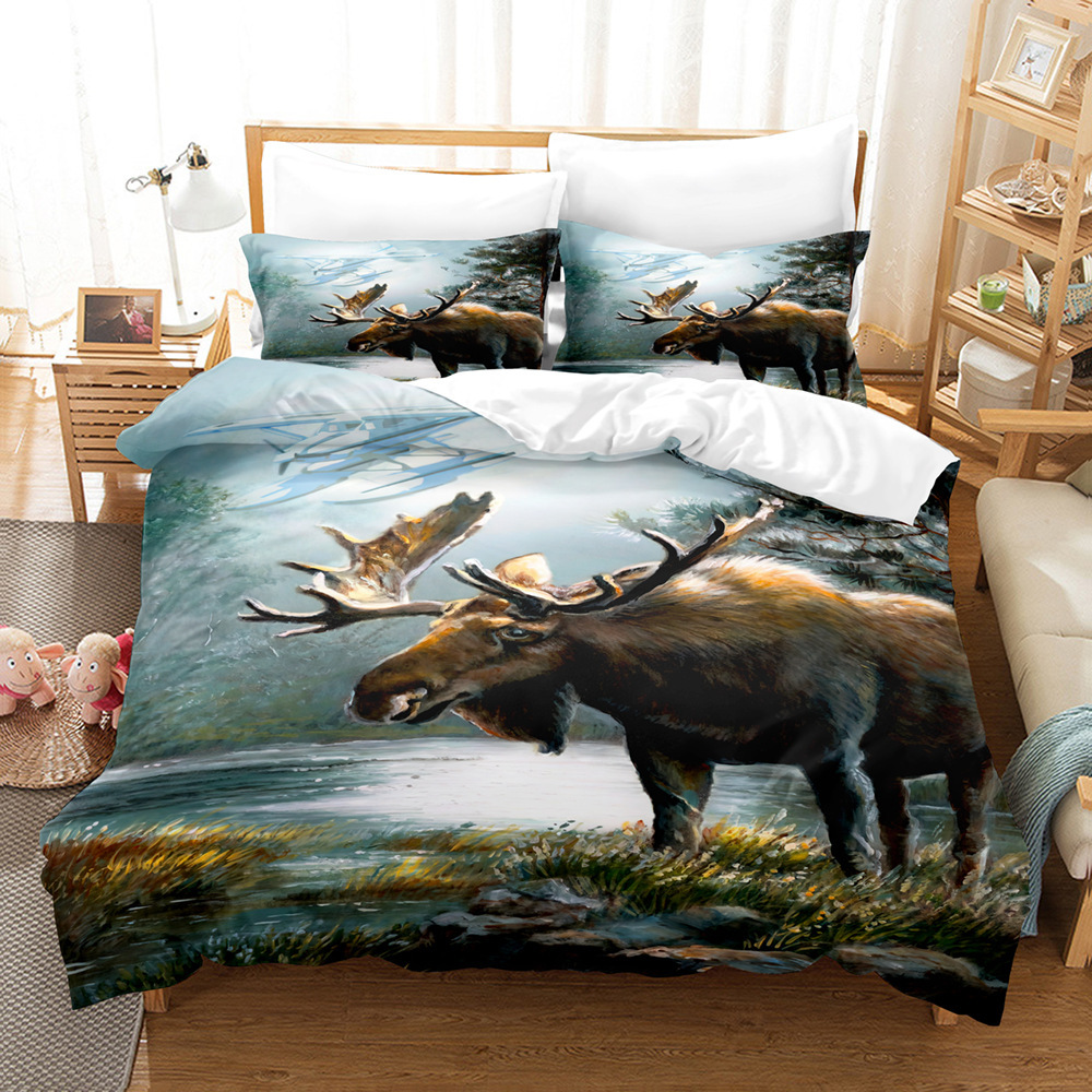 Serie de ganado 3D Impresión digital transfronteriza cubierta de edredón de comercio exterior conjunto de tres piezas conjunto de ropa de cama de cuatro piezas