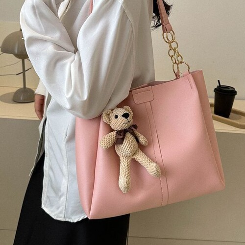Women's Large Capacity Bags 2024 New Fashion Casual Solid Color Summer Simple Trendy Hang Tags Single Shoulder Tote Bag
