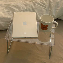 9JQSins简约透明折叠桌收纳架可叠加床上桌面厨房杂物整理架宿舍