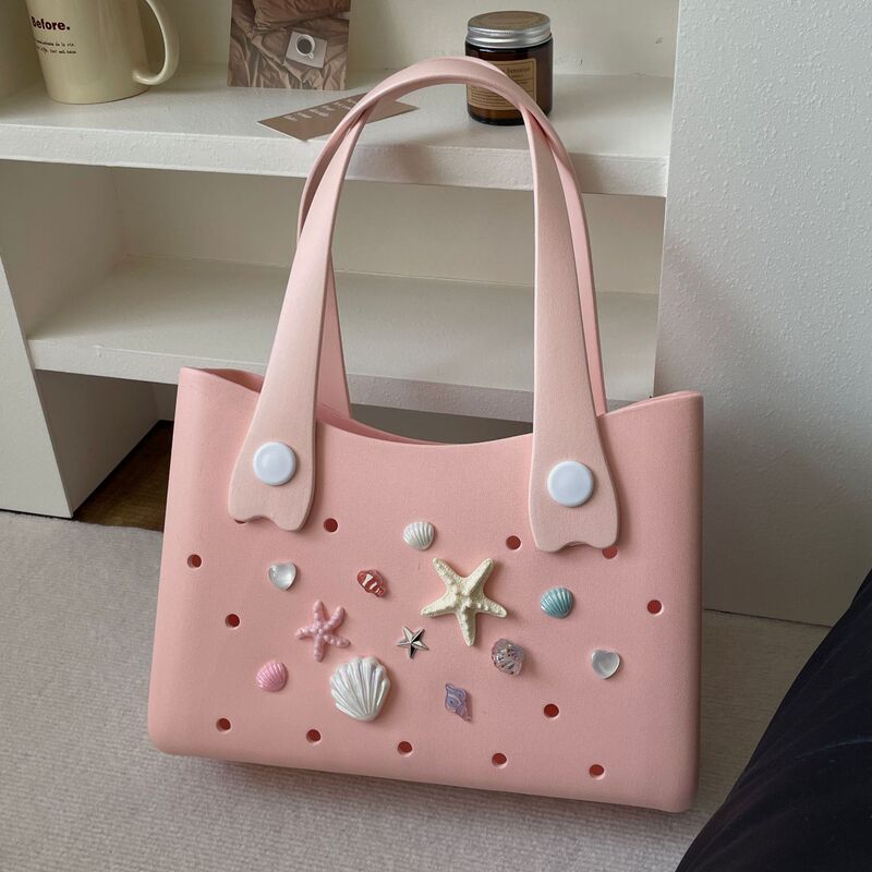 Cross-Border Women's Beach Bag European and American Fashion Solid Color Portable Creative DIY Hole Bag Women's Eva Outdoor Basket