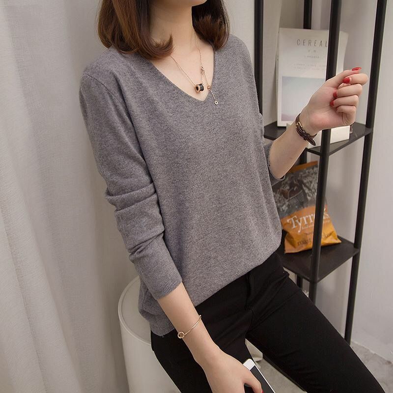 2025 Spring and Autumn Knitted Sweater Women's V Neck Sweater Loose and Slim [Can Be Worn in 100kg] Plus Size Women's Bottoming Sweater Women