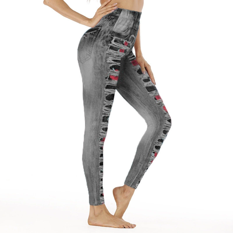 Джинсовый эффект спортивные лосины для женщин для бедер, высокоя waistband, плюс размер S–5XL