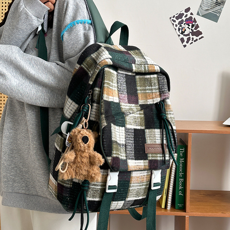 2025 nuevos bolsos a cuadros retro mujeres de gran capacidad estudiantes de secundaria con bolsos de ocio y Turismo