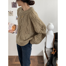 马海毛秋冬宽松外穿加厚设计感小众韩版套头复古麻花毛衣女