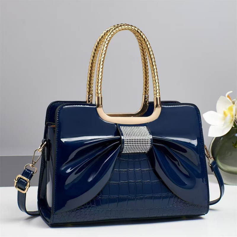 Bowknot Women's Bag New Patent Leather Glossy Handbag Fashionable Versatile Cross-Border Hot-Selling Women's Bag Wholesale