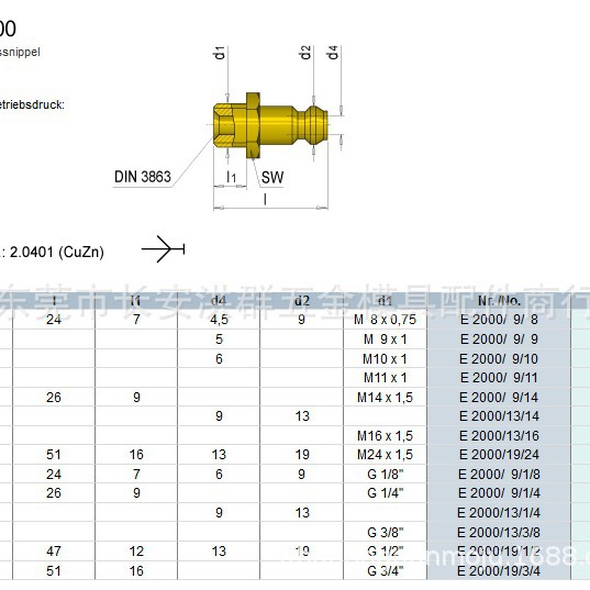 meusburger模斯堡）E 2000 水咀/水嘴 铜水嘴 模具配件E2000