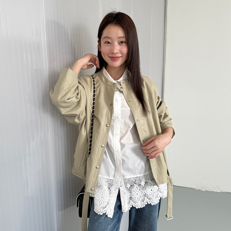 [Clearance, No Returns] Women's Designer Leather Jacket, Autumn Loose Fit, High-End Stand Collar Jacket 5329