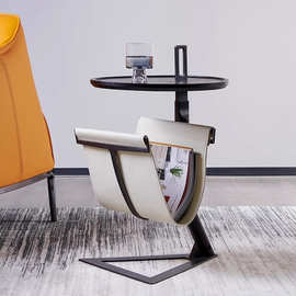 2026新款马鞍皮边几家用客厅轻奢感艺术轻奢角几出口不锈钢小茶几